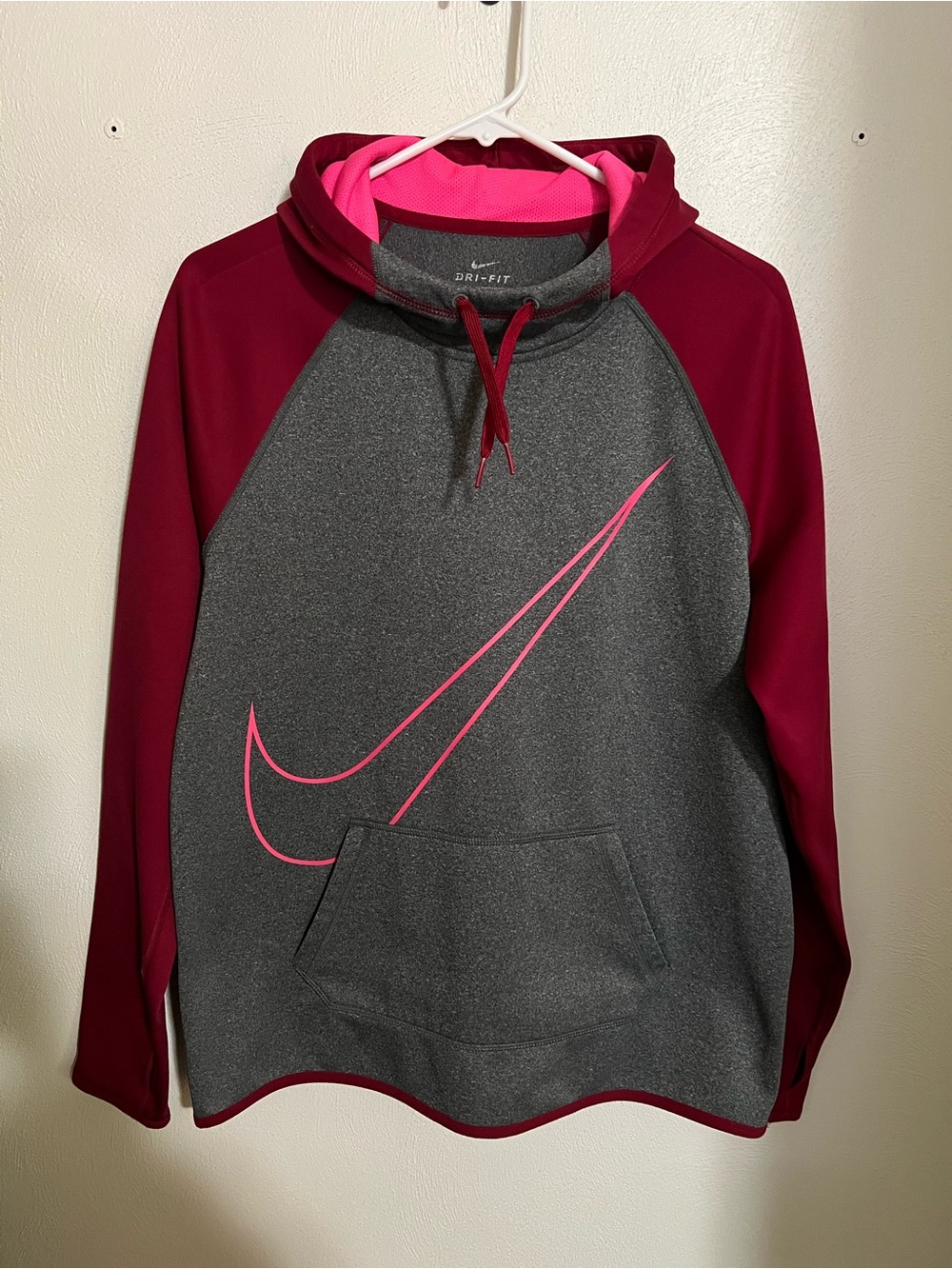 NIKE Dri-Fit Athletic Athleisure Performance Logo Hoodie Pink Grey Women's Sz L